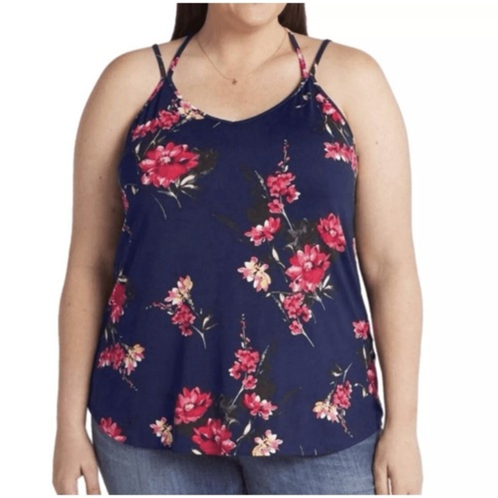 New Women's Papermoon Navy Floral Strappy Sleeveless Tank Top Cami Size 2X‎
